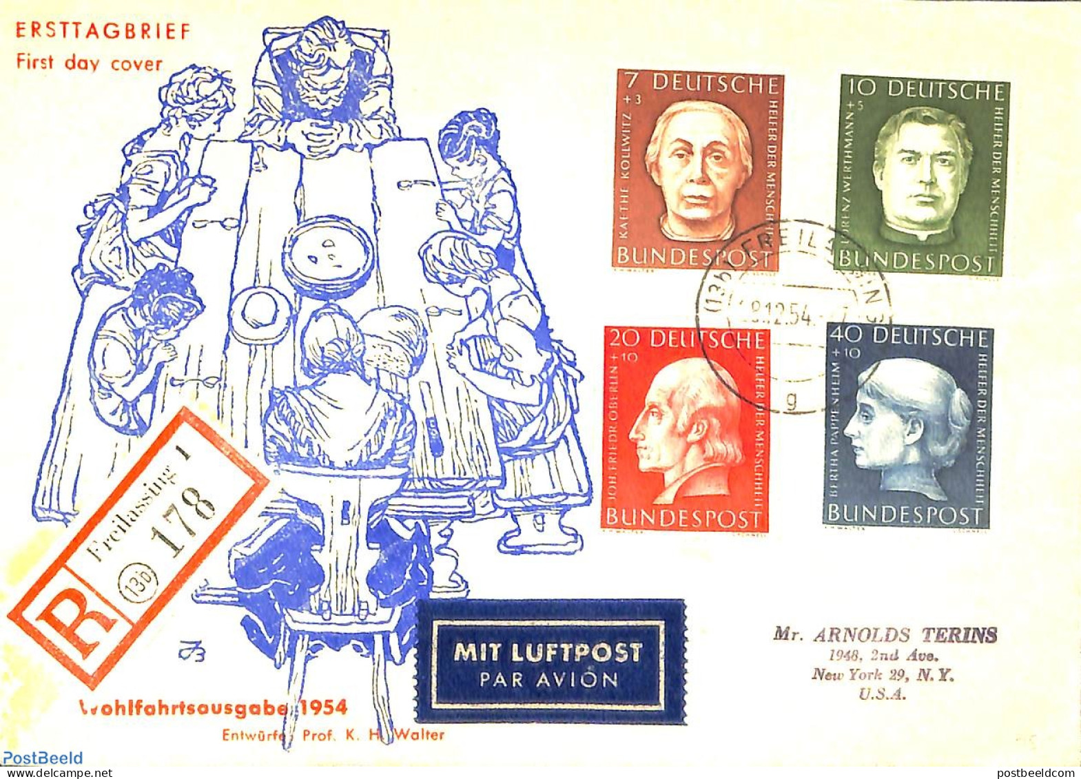 Germany, Federal Republic 1954 Welfare 4v, FDC, First Day Cover - Brieven En Documenten