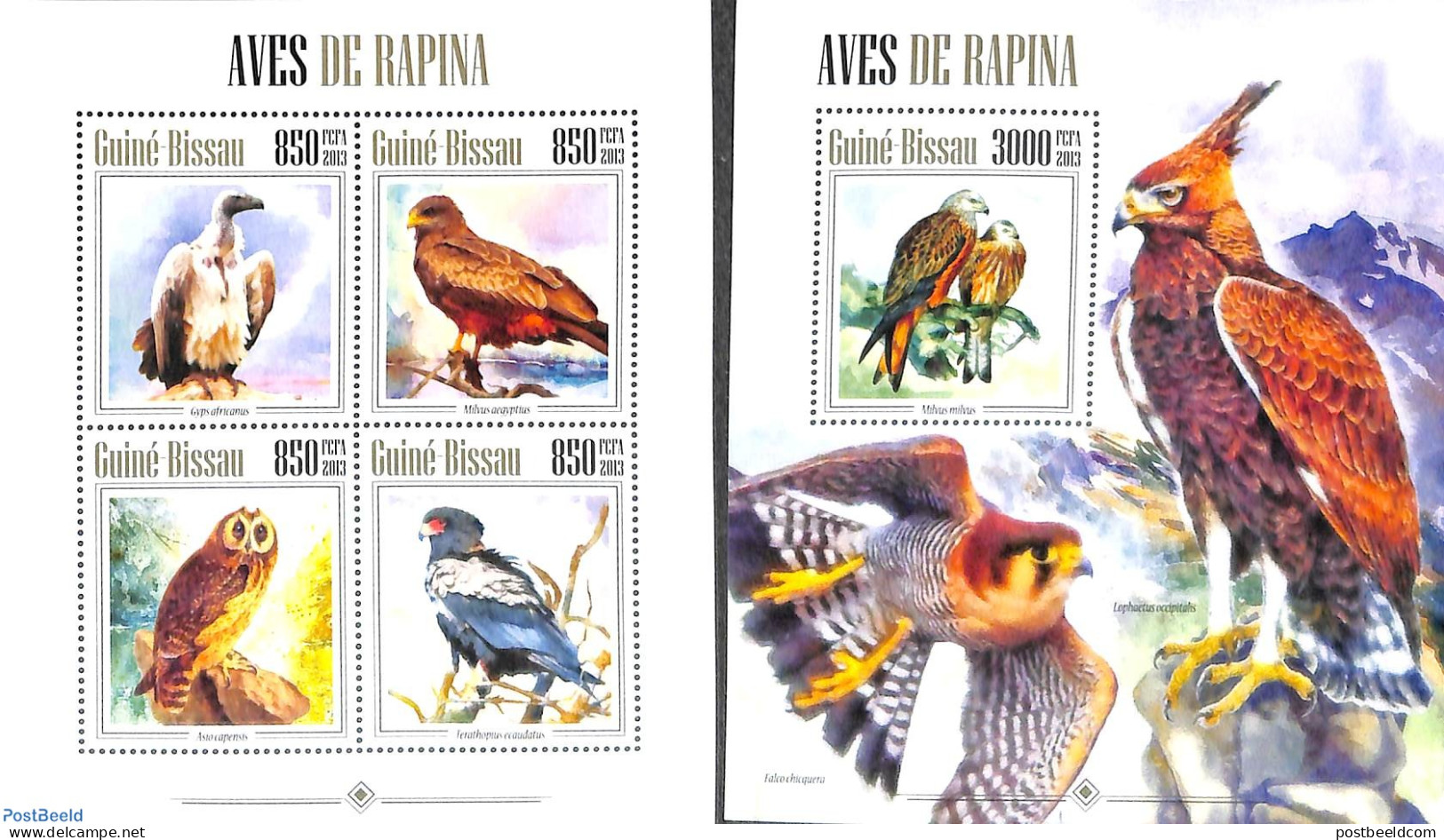 Guinea Bissau 2013 Birds Of Prey 2 S/s, Mint NH, Nature - Birds - Birds Of Prey - Owls - Guinea-Bissau