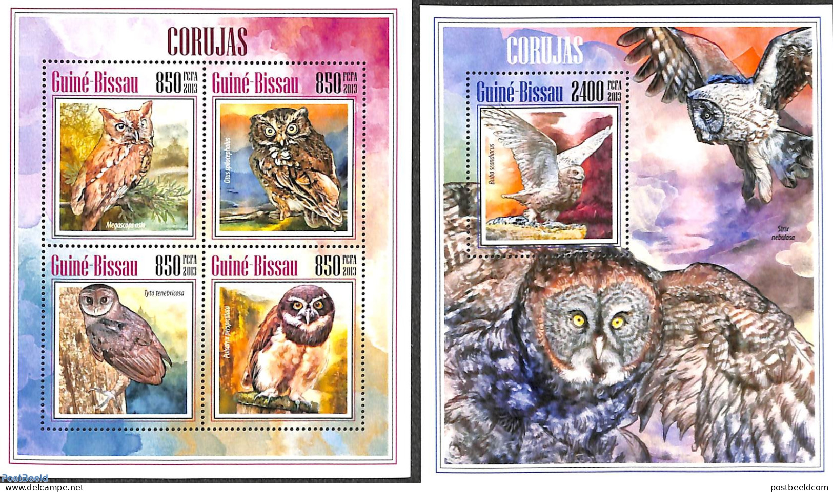Guinea Bissau 2013 Owls 2 S/s, Mint NH, Nature - Birds - Birds Of Prey - Owls - Guinea-Bissau