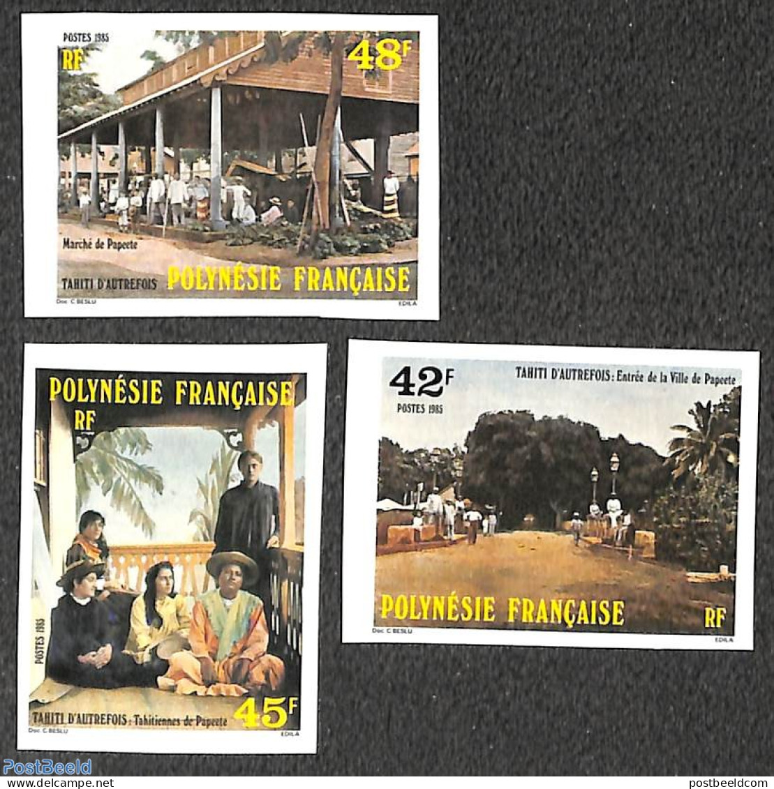 French Polynesia 1985 Ancient Tahiti 3v, Imperforated, Mint NH - Ungebraucht