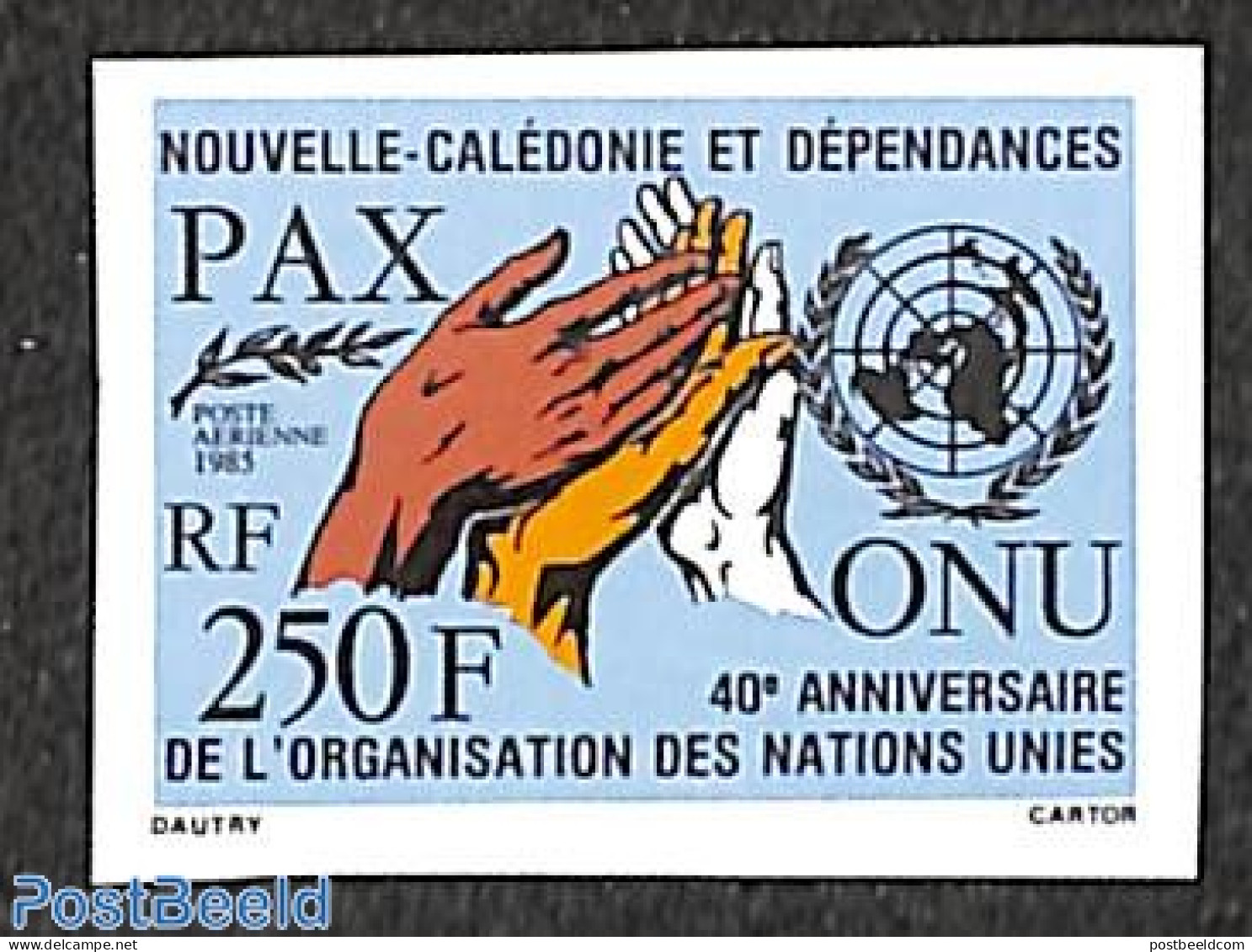 New Caledonia 1985 40 Years UNO 1v, Imperforated, Mint NH, History - United Nations - Ungebraucht