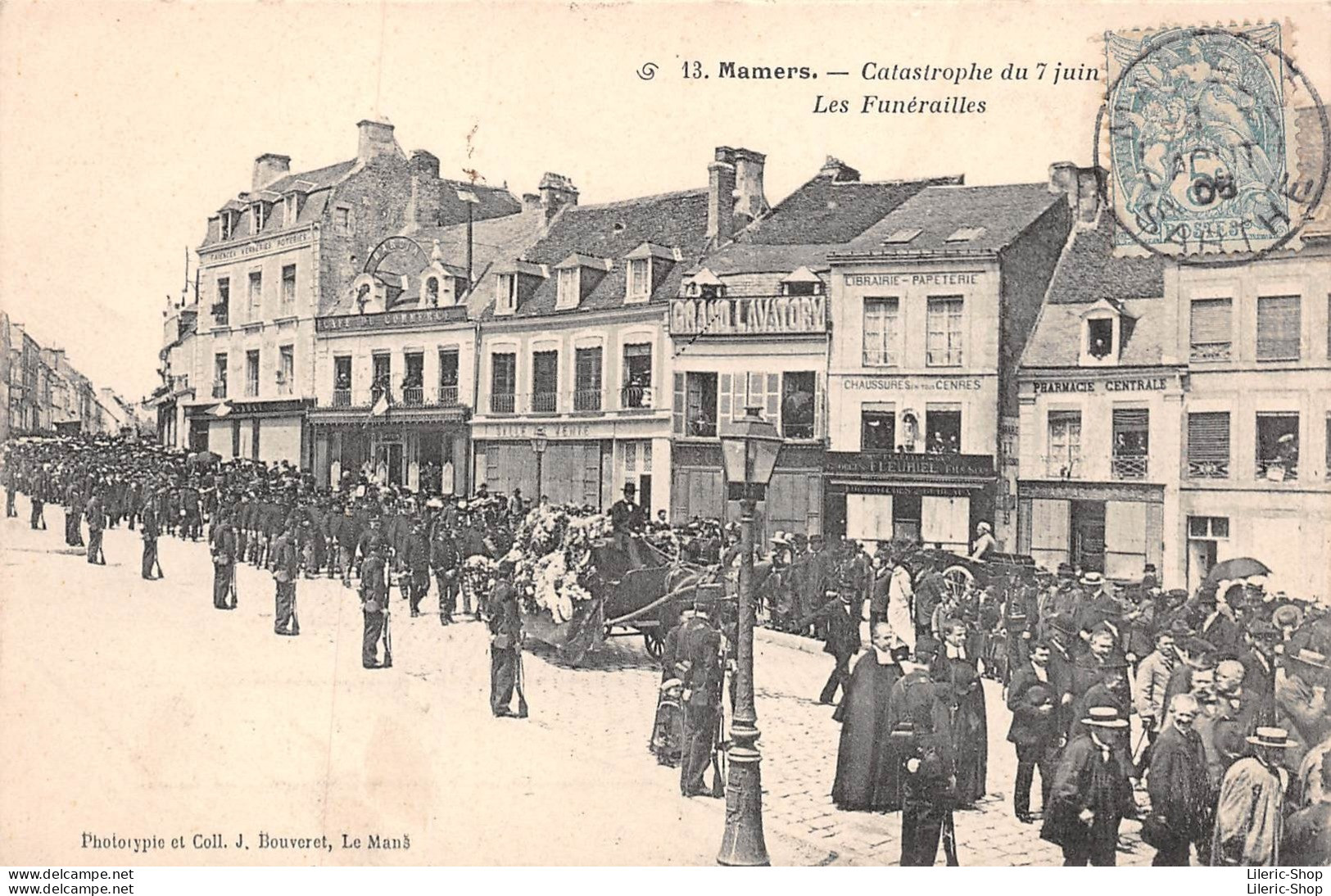 Mamers (72) Catastrophe Du 7 Juin 1904 - Défilé Du 115ème R.I, Le 10 Juin Pour Les Funérailles - Coll. J. Bouveret Cpa - Mamers