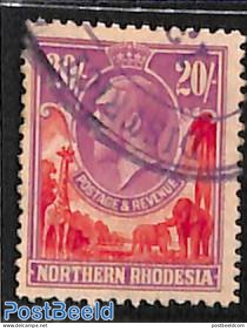 Rhodesia, North 1925 20sh, Fiscally Used, Used Stamps, Nature - Elephants - Giraffe - Nordrhodesien (...-1963)