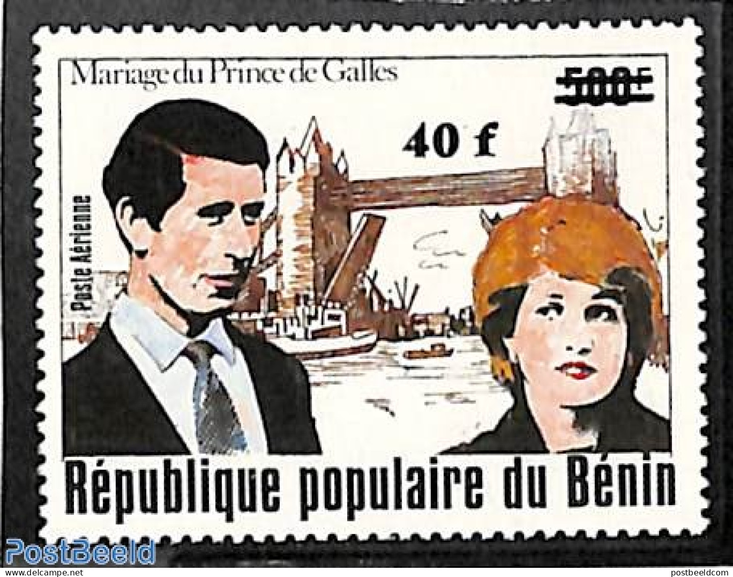 Benin 1984 Overprint 40f On 500f, Mint NH, History - Transport - Charles & Diana - Kings & Queens (Royalty) - Ships An.. - Ongebruikt