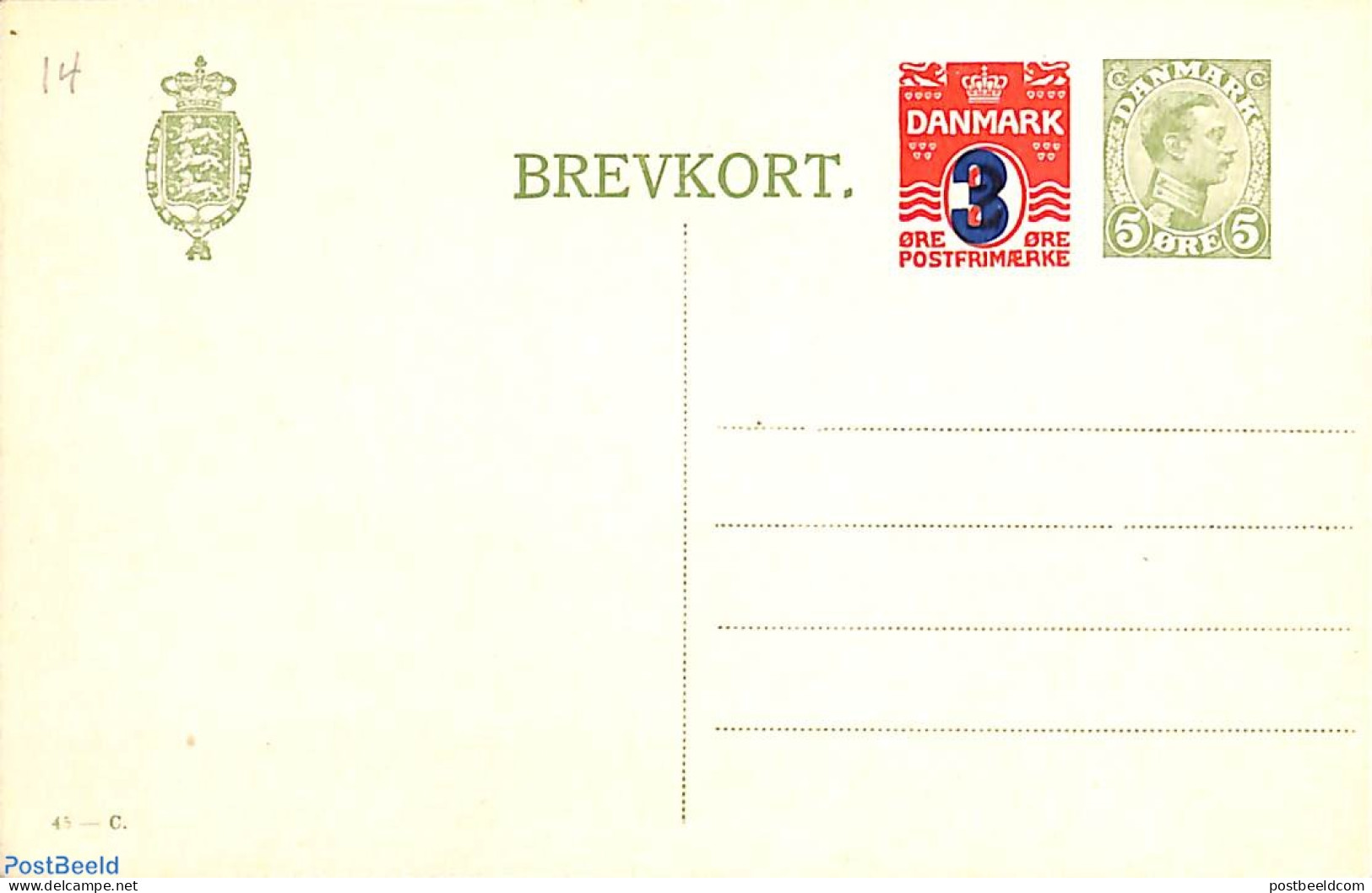 Denmark 1920 Postcard 3o On 2o+5o, 45-C, Unused Postal Stationary - Cartas & Documentos