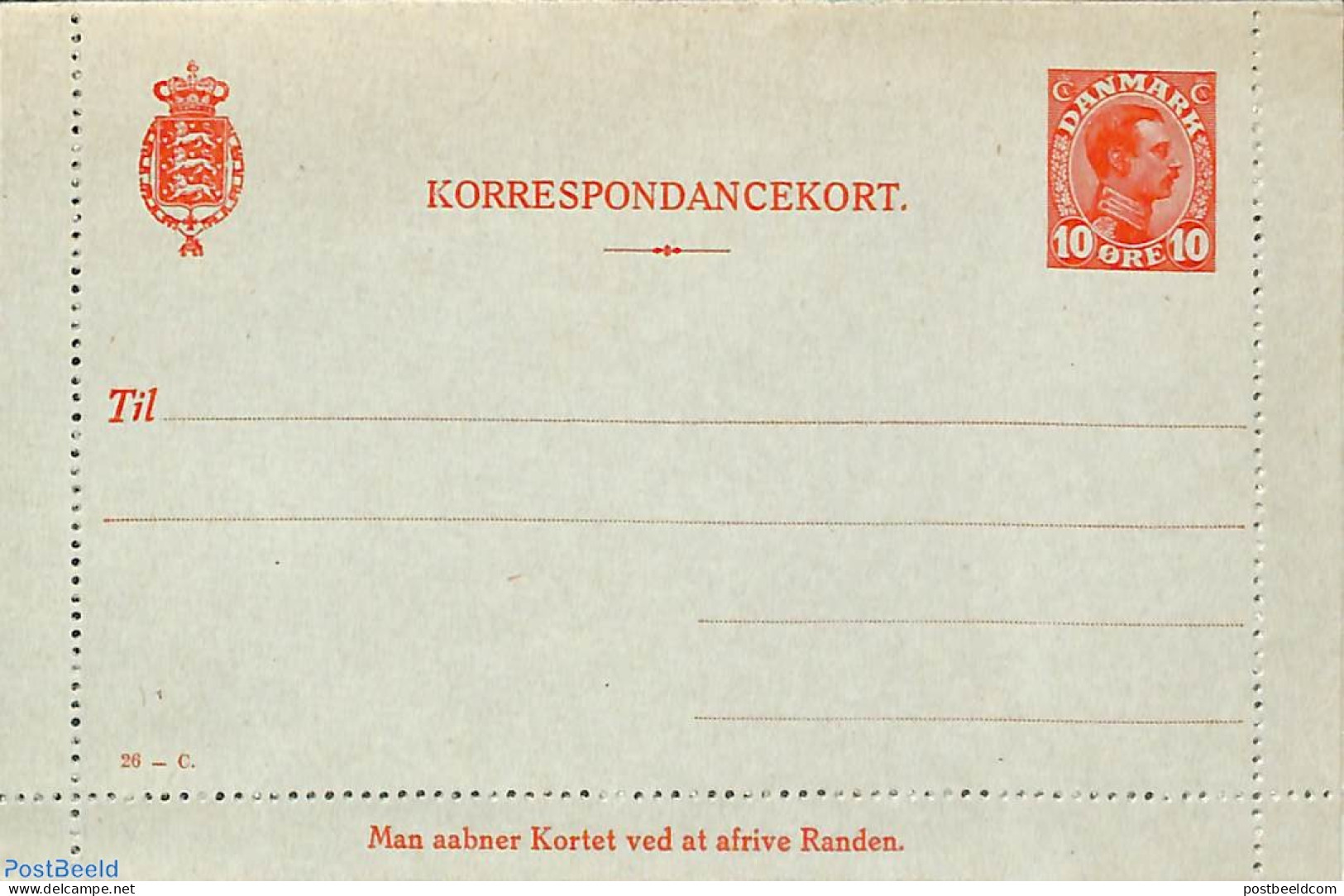 Denmark 1918 Card Letter, 10o, 26-C, Unused Postal Stationary - Covers & Documents