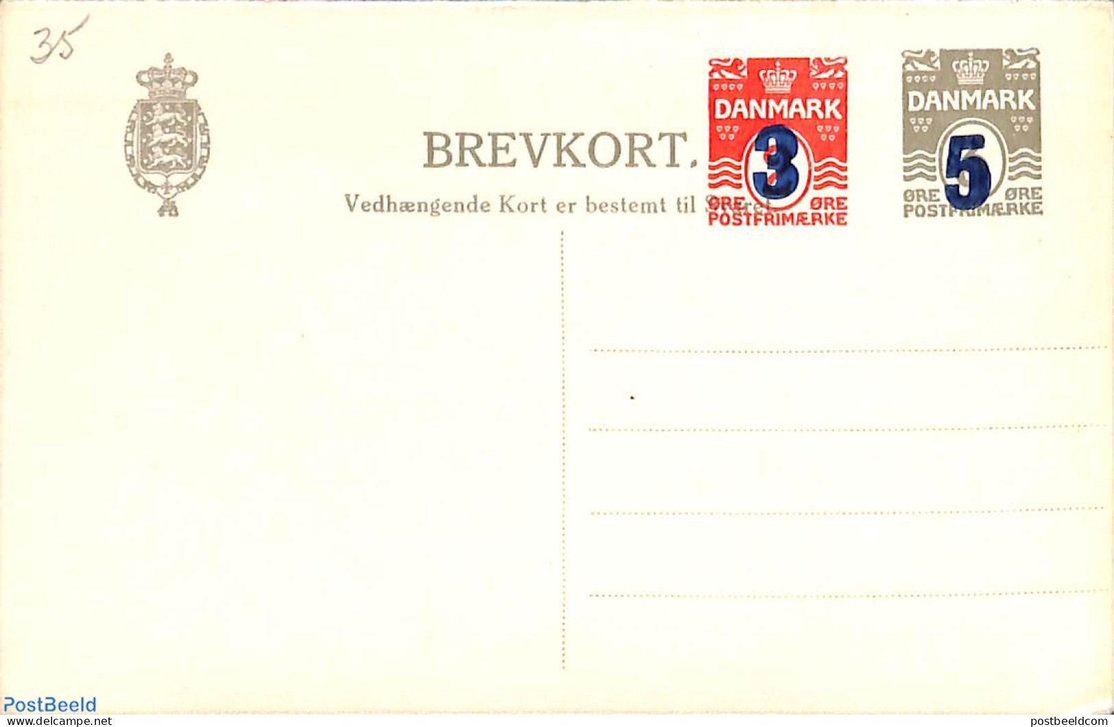 Denmark 1920 Reply Paid Postcard 3on2+5on3o/3on2+5on3o, Wide Address Lines, Unused Postal Stationary - Brieven En Documenten