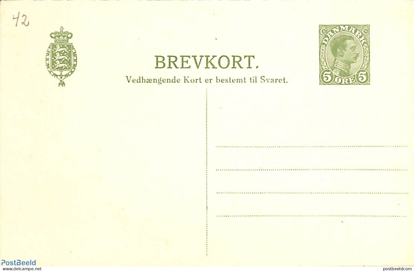 Denmark 1915 Reply Paid Postcard 5o/5o, Unused Postal Stationary - Covers & Documents