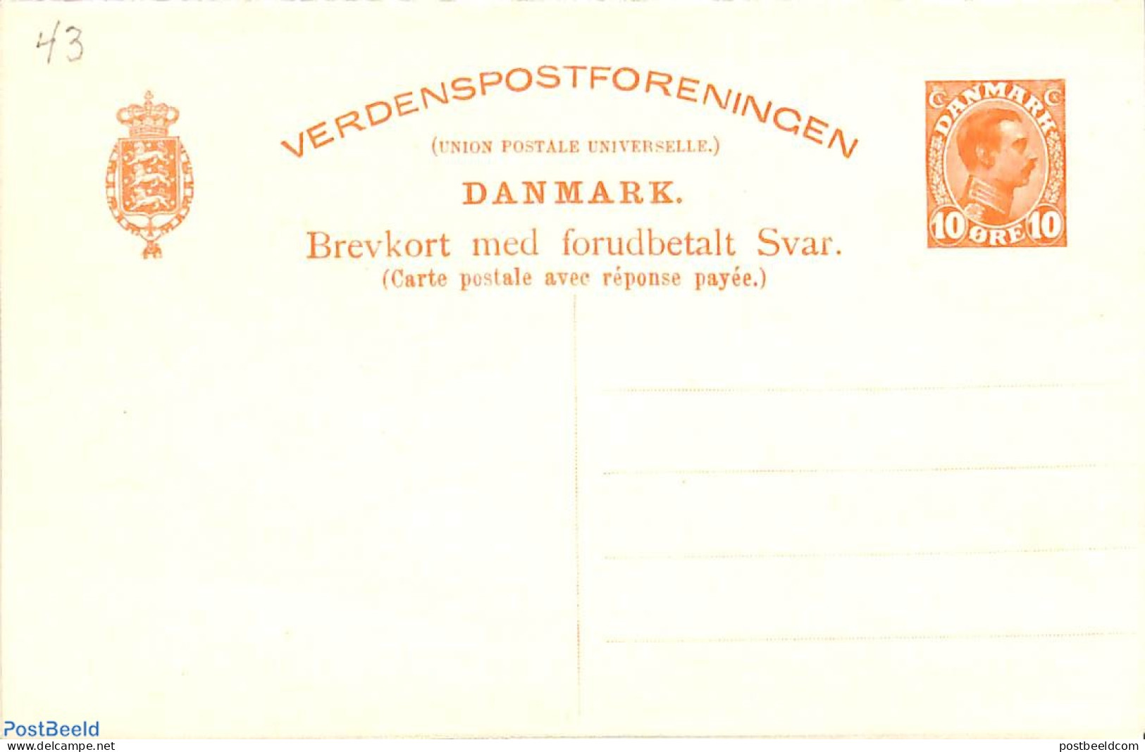 Denmark 1915 Reply Paid Postcard 10/10o, Unused Postal Stationary - Lettres & Documents