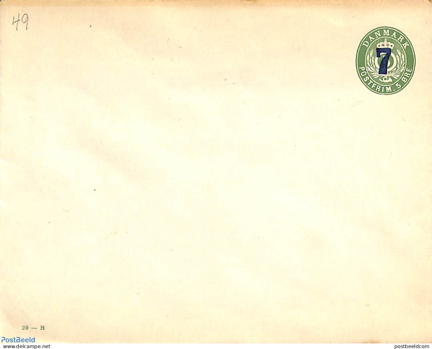 Denmark 1919 Envelope 7 On 5o, A With Flat Top, Unused Postal Stationary - Covers & Documents