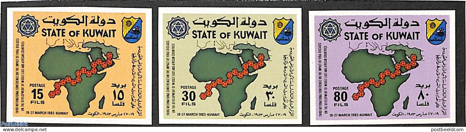 Kuwait 1983 Virus Congress 3v, Imperforated, Mint NH, Health - Various - Health - Maps - Geography