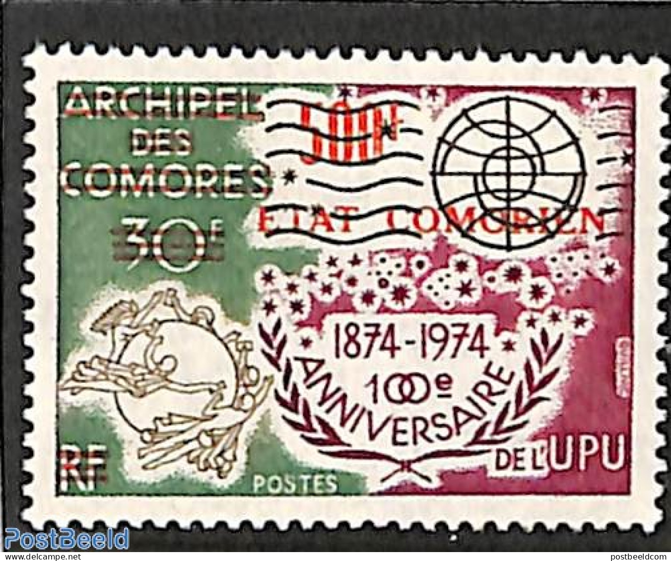 Comoros 1975 UPU Red Overprint 1v, Mint NH, U.P.U. - U.P.U.