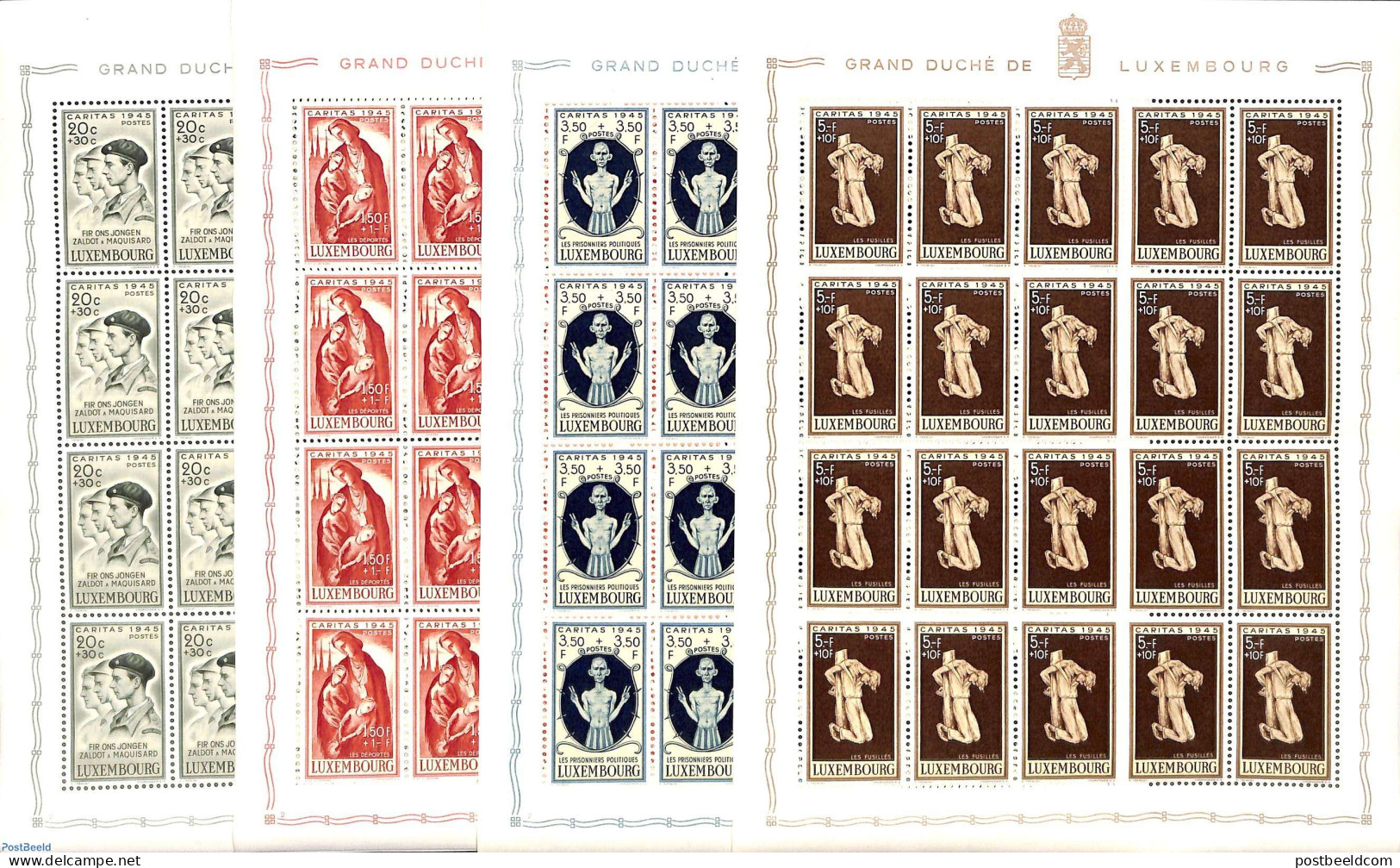 Luxemburg 1945 War Victims 4 M/s (=20 Sets), Mint NH, History - Militarism - World War II - Unused Stamps