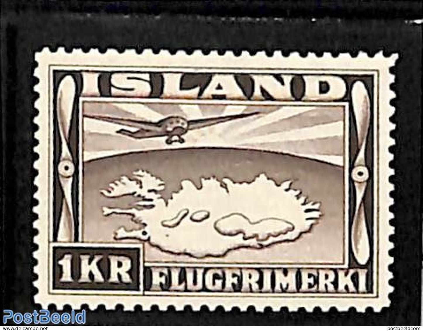 Iceland 1934 1Kr, Stamp Out Of Set, Mint NH, Transport - Aircraft & Aviation - Nuevos