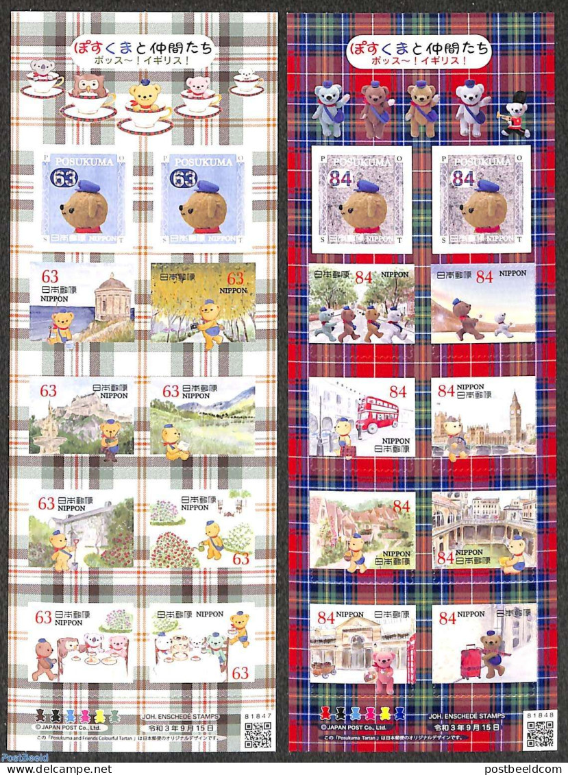 Japan 2021 Post Bear Greetings 20v S-a (2 M/s), Mint NH, Various - Teddy Bears - Unused Stamps