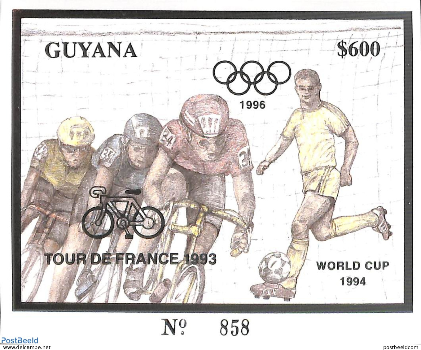 Guyana 1993 Olympic Games S/s, Silver, Mint NH, Sport - Cycling - Football - Olympic Games - Radsport