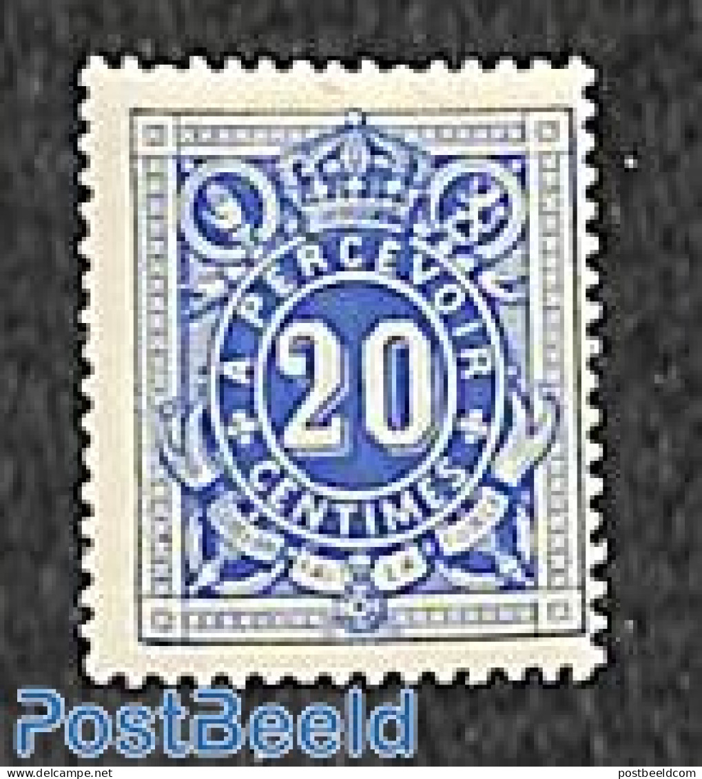 Belgium 1870 Postage Due, 20c, Stamp Out Of Set, Mint NH - Sonstige & Ohne Zuordnung