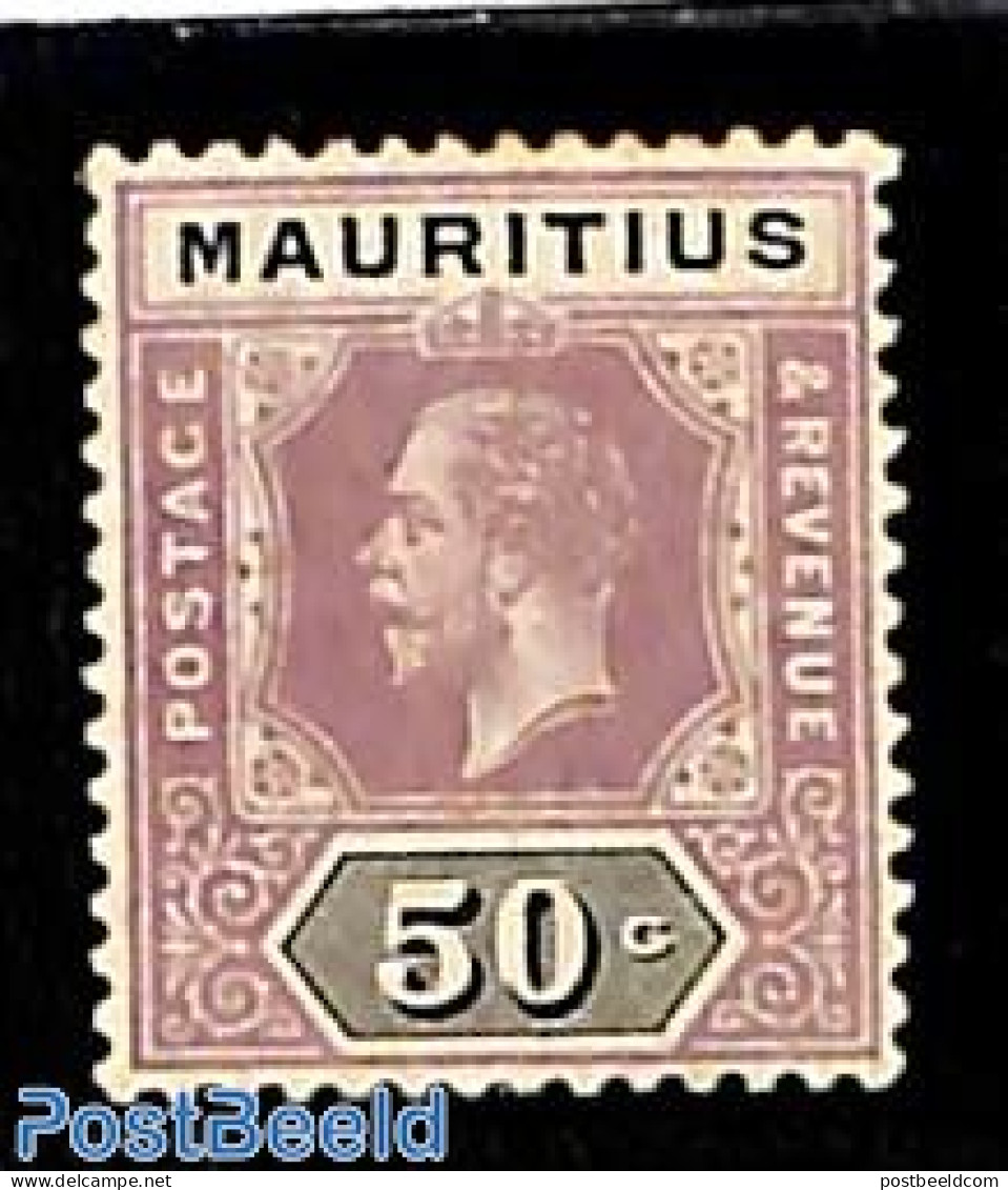 Mauritius 1912 50c, WM Multiple Crown-CA, Stamp Out Of Set, Unused (hinged) - Mauritius (1968-...)