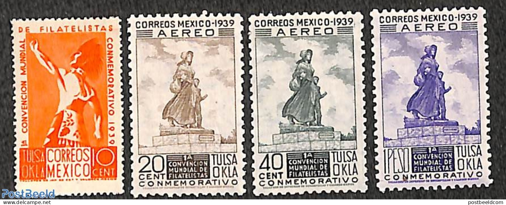 Mexico 1939 Philatelic Meeting 4v, Unused (hinged), Art - Sculpture - Sculpture