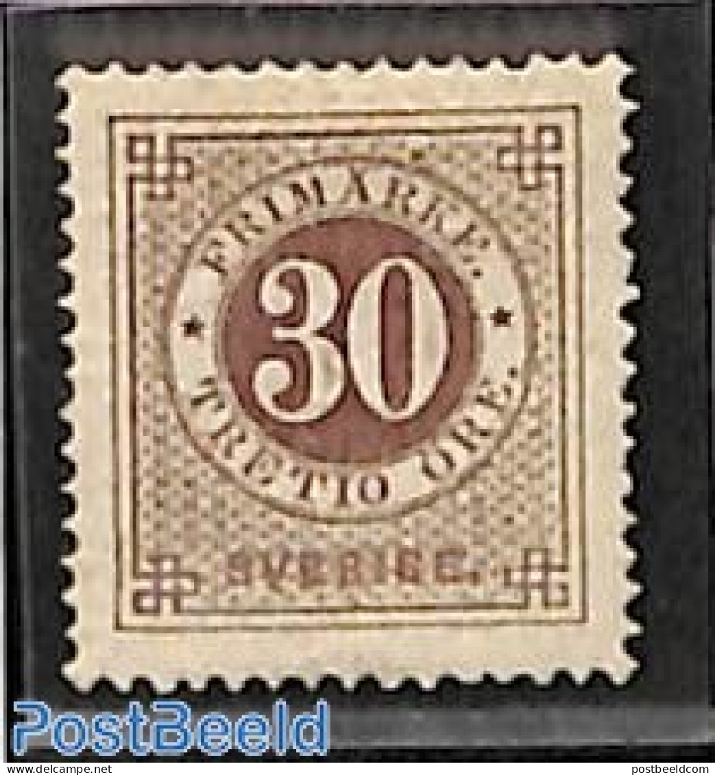 Sweden 1872 30o, Perf. 14, Unused, Regummed, Unused (hinged) - Nuovi