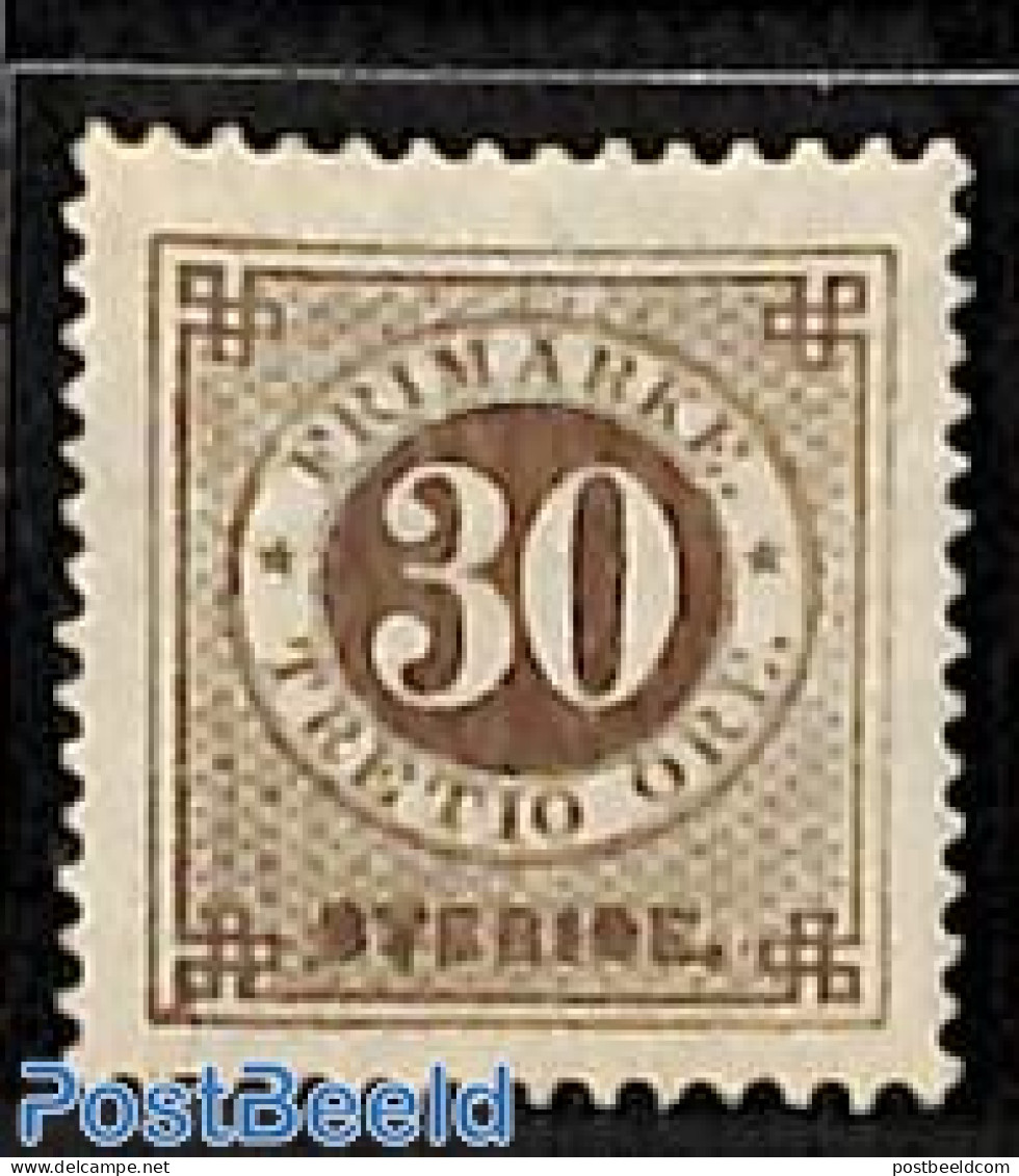 Sweden 1872 30o, Perf. 13, Unused, Regummed, Unused (hinged) - Ungebraucht