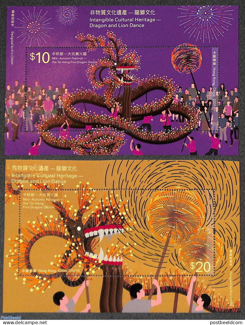 Hong Kong 2021 Dragon Dance 2 S/s, Mint NH, Various - Folklore - Unused Stamps