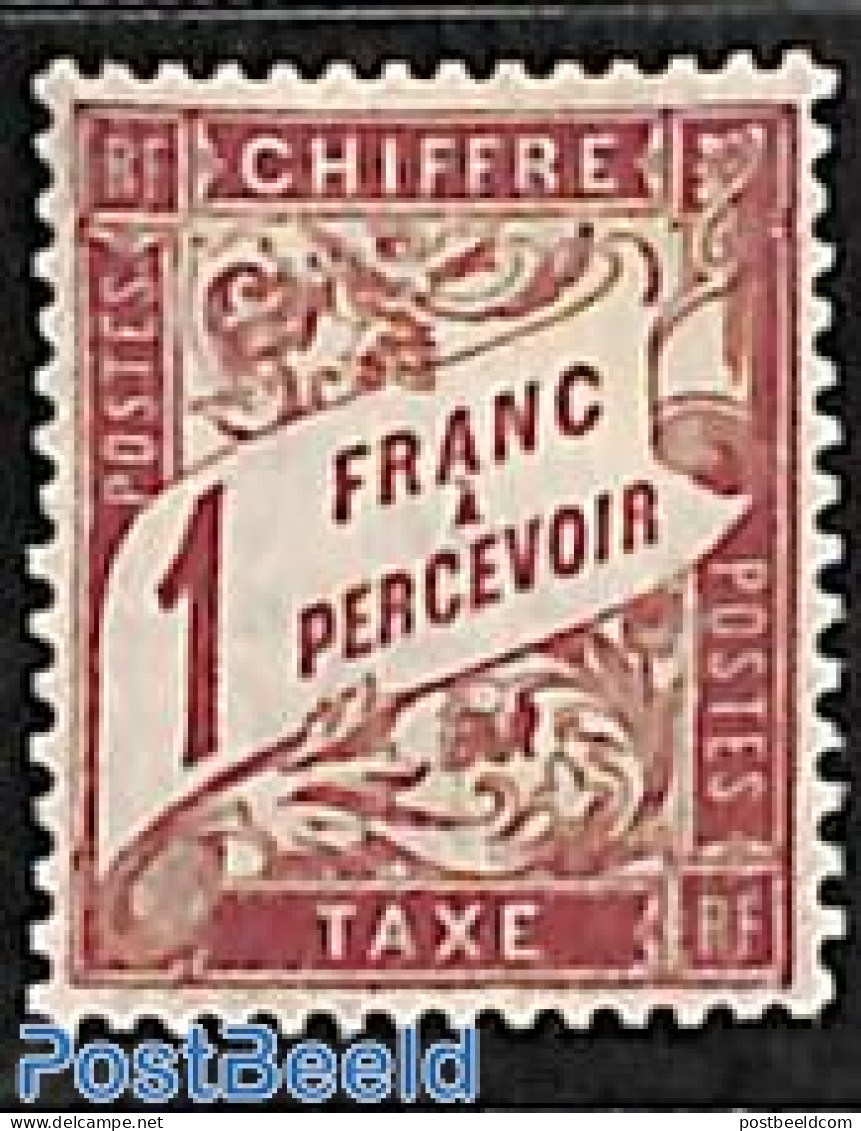France 1884 1Fr, Postage Due, Stamp Out Of Set, Unused (hinged) - Autres & Non Classés