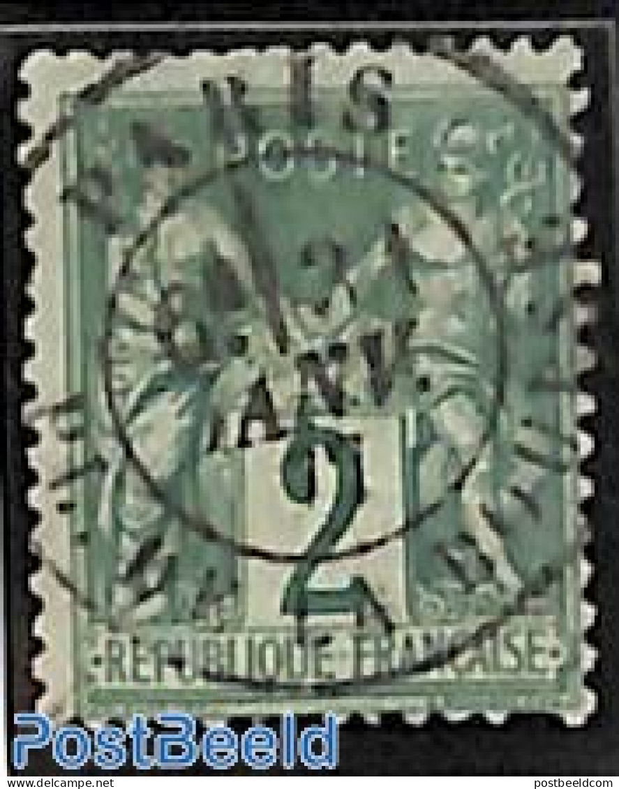 France 1876 2c Green, Type II, Used, Used Stamps - Gebruikt