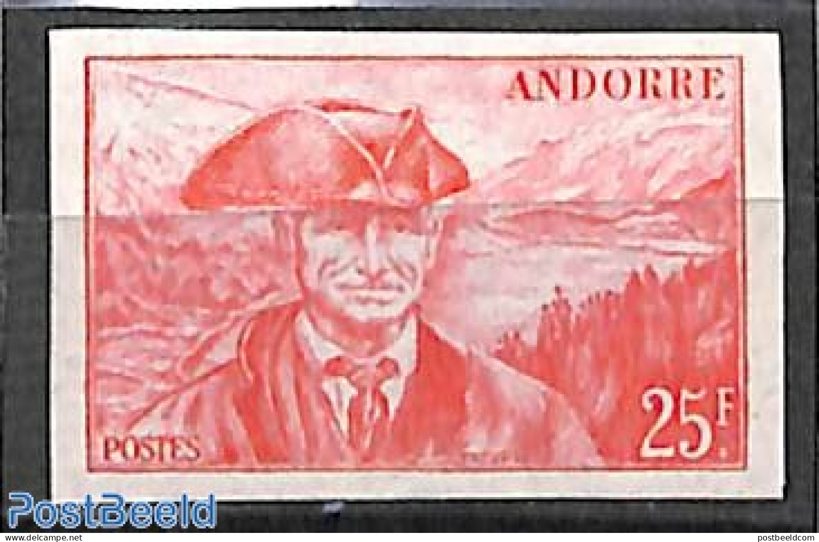 Andorra, French Post 1946 25F, Imperforated, Stamp Out Of Set, Mint NH - Nuevos