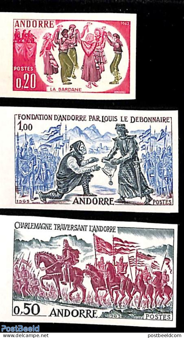 Andorra, French Post 1963 History 3v, Imperforated, Mint NH - Nuovi