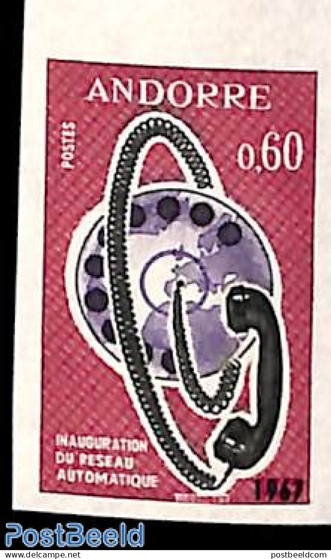 Andorra, French Post 1967 Automatic Telephone 1v, Imperforated, Mint NH, Science - Various - Telecommunication - Telep.. - Ongebruikt