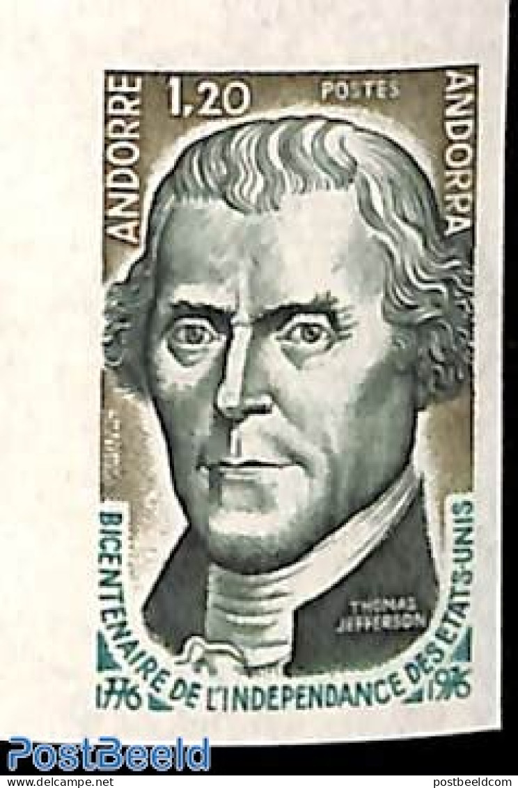 Andorra, French Post 1976 USA Bicentenary 1v, Imperforated, Mint NH, History - Politicians - US Bicentenary - Unused Stamps