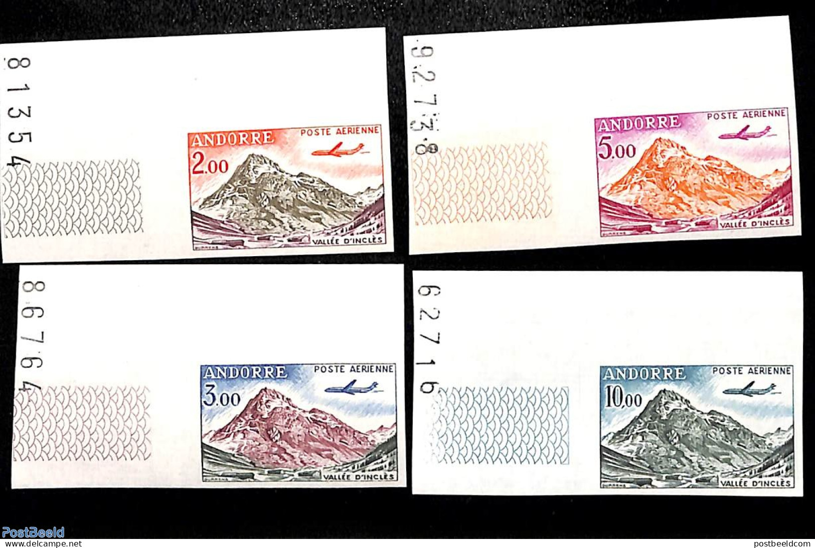 Andorra, French Post 1861 Airmail Definitives 4v, Imperforated, Mint NH, Transport - Aircraft & Aviation - Neufs