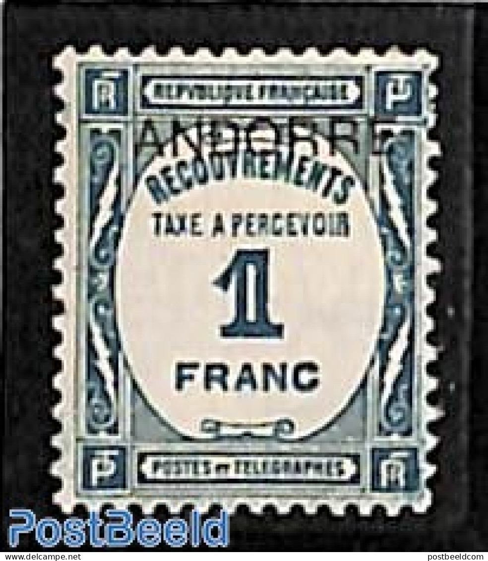 Andorra, French Post 1932 1fr Postage Due, Stamp Out Of Set, Unused (hinged) - Altri & Non Classificati