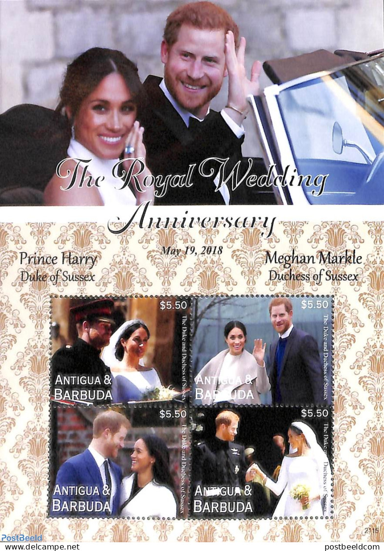 Antigua & Barbuda 2021 Prince Harry & Meghan Wedding 3rd Anniv. 4v M/s, Mint NH - Antigua And Barbuda (1981-...)