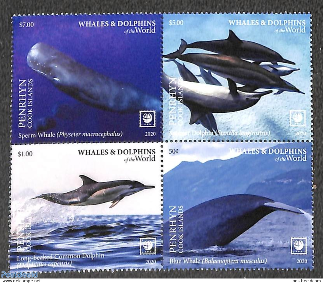 Penrhyn 2020 Whales 4v [+], Mint NH, Nature - Sea Mammals - Penrhyn