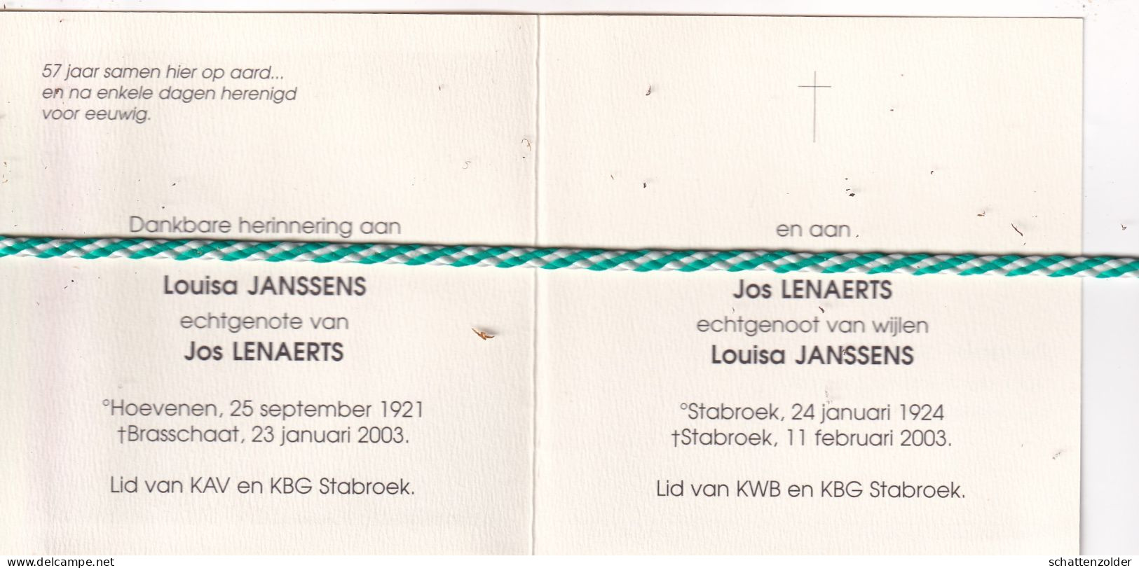 Louisa Janssens-Lenaerts, Hoevenen 1921, Brasschaat 2003. Foto - Obituary Notices