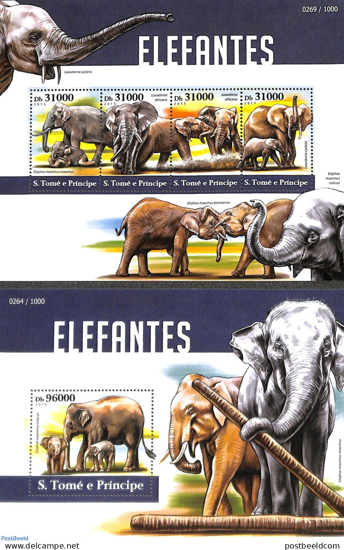 Sao Tome/Principe 2015 Elephants 2 S/s, Mint NH, Nature - Elephants - Sao Tome And Principe