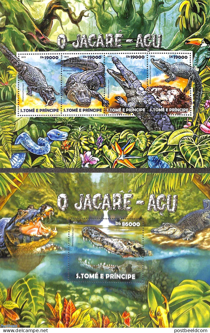 Sao Tome/Principe 2015 Crocodiles 2 S/s, Mint NH, Nature - Crocodiles - Reptiles - Sao Tome And Principe