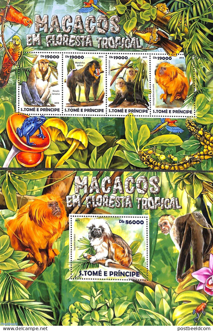 Sao Tome/Principe 2015 Monkeys 2 S/s, Mint NH, Nature - Monkeys - Sao Tomé E Principe