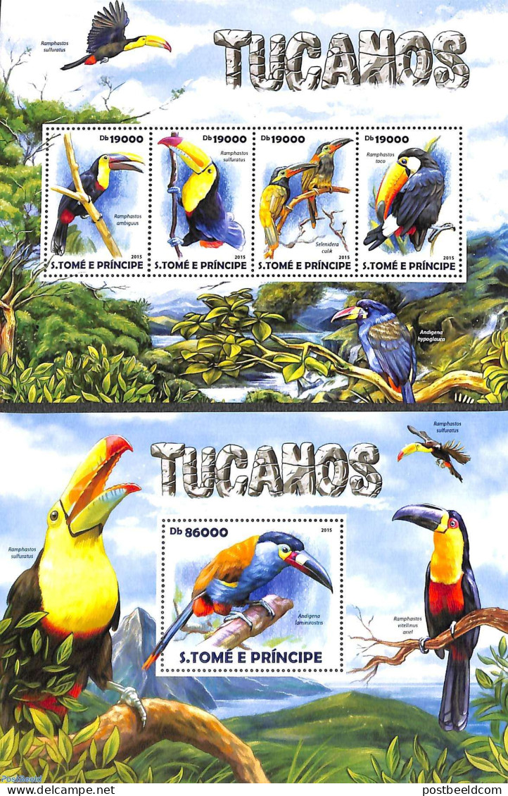 Sao Tome/Principe 2015 Toucans 2 S/s, Mint NH, Nature - Birds - Sao Tome And Principe