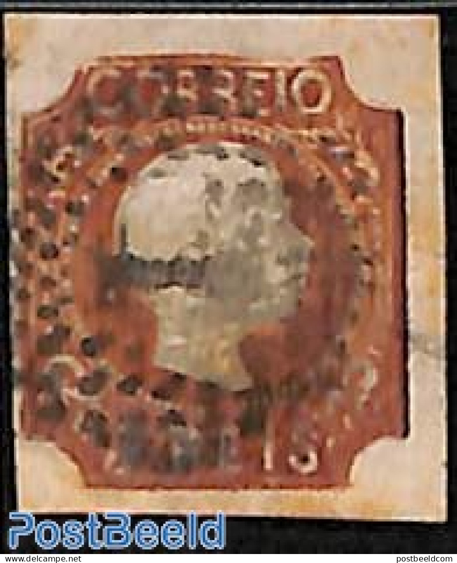 Portugal 1856 5R Yellowbrown, Used, Used Stamps - Gebraucht