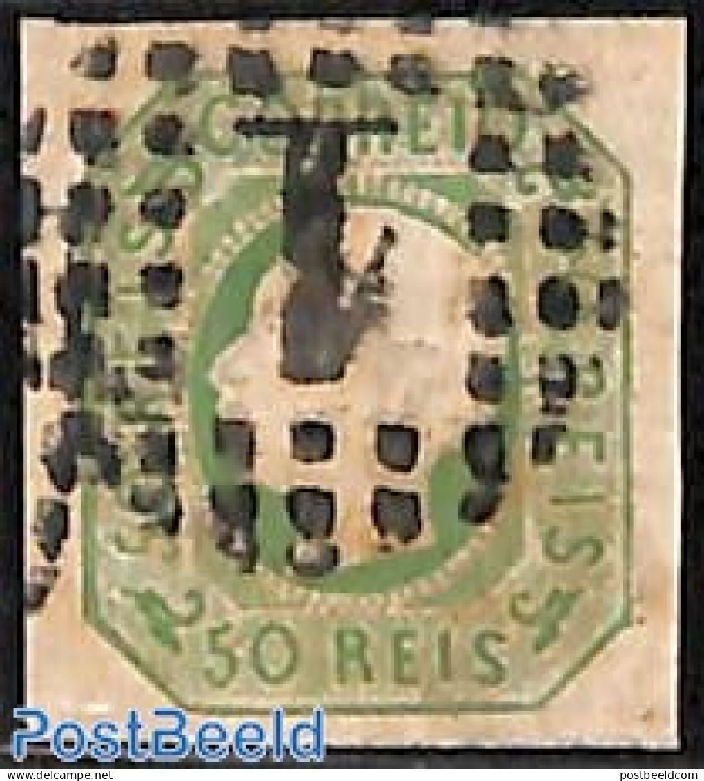 Portugal 1862 50R Yellowgreen, Used, Used Stamps - Gebruikt