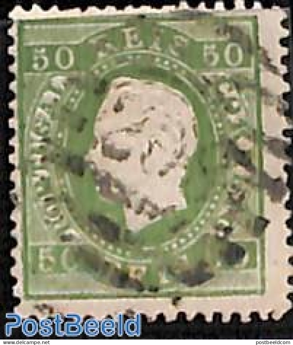 Portugal 1871 50R Green, Perf. 12.5, Used, Used Stamps - Gebruikt