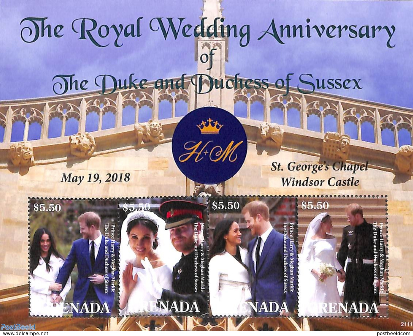 Grenada 2021 Prince Harry & Meghan Wedding 3rd Anniv. 4v M/s, Mint NH, History - Kings & Queens (Royalty) - Familles Royales