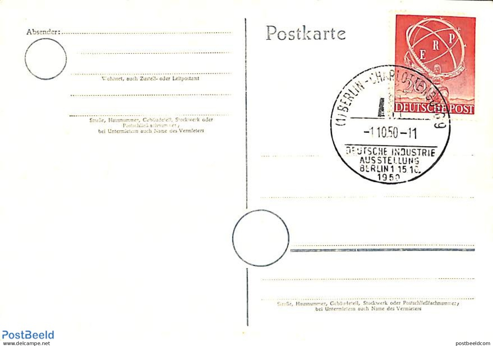 Germany, Berlin 1950 Postcard With 1st Day Cancellation, First Day Cover, History - Europa Hang-on Issues - Briefe U. Dokumente