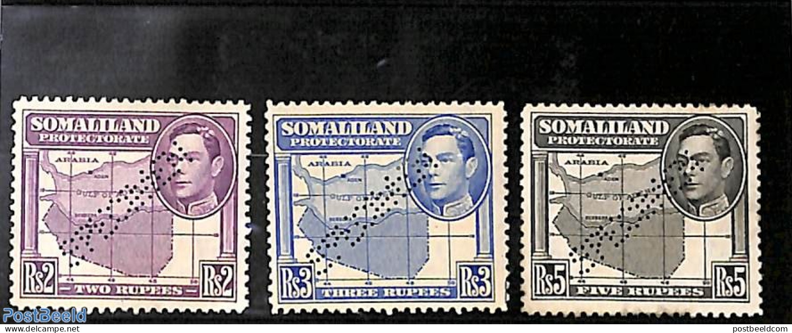 British Somalia 1938 George VI, Map 3v, SPECIMEN, Unused (hinged), Various - Maps - Geography