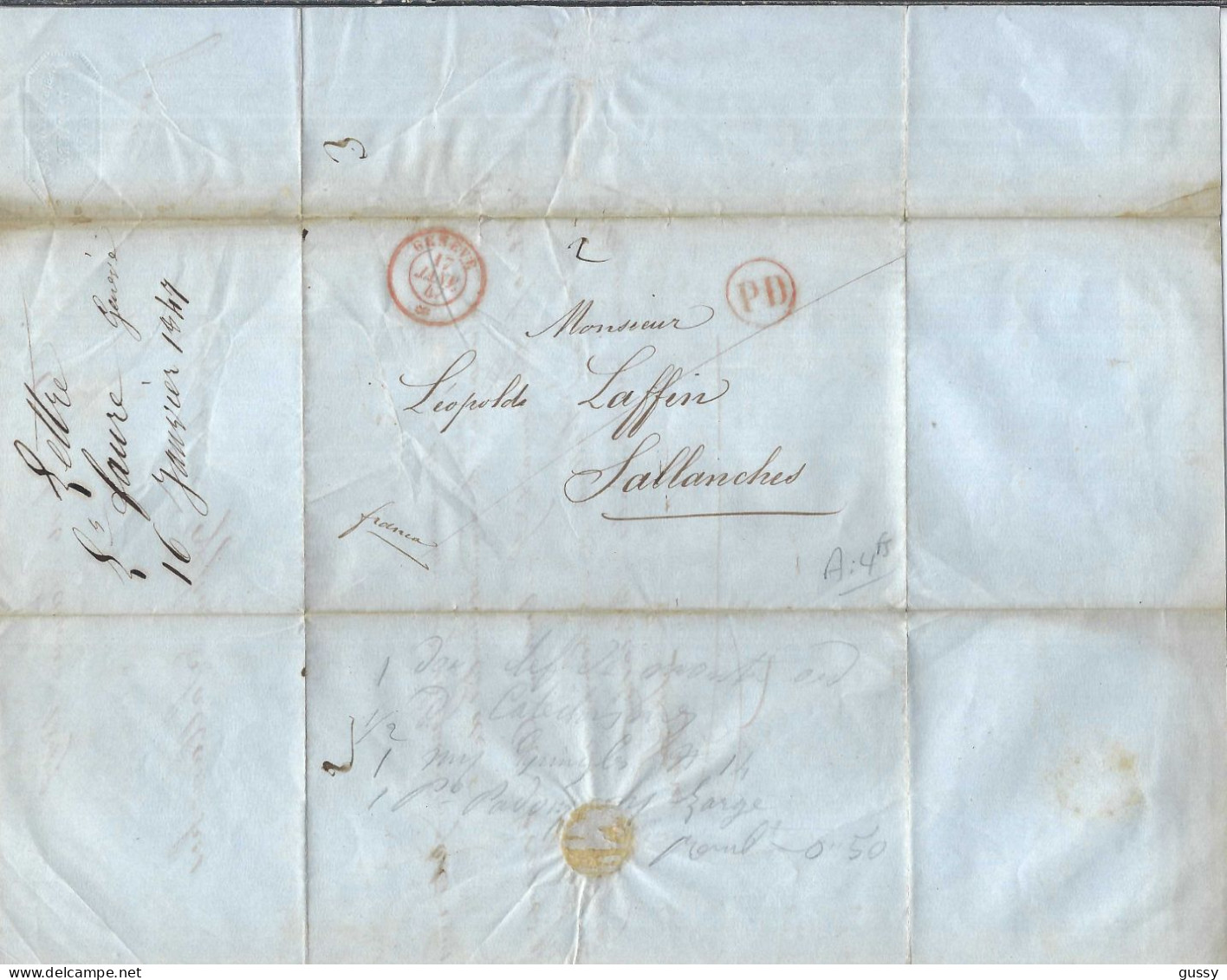 SUISSE Préphilatélie 1847: LAC De Genève Pour Sallanches (Sardaigne) En PD - ...-1845 Préphilatélie