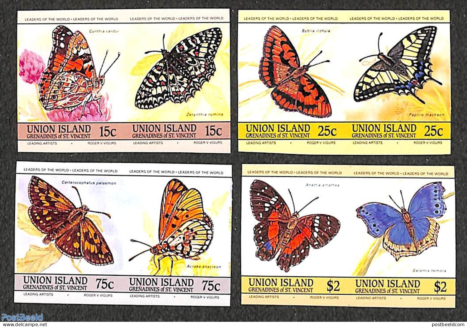 Saint Vincent & The Grenadines 1985 Butterflies 8v, Imperforated, Mint NH, Nature - Butterflies - St.Vincent Y Las Granadinas