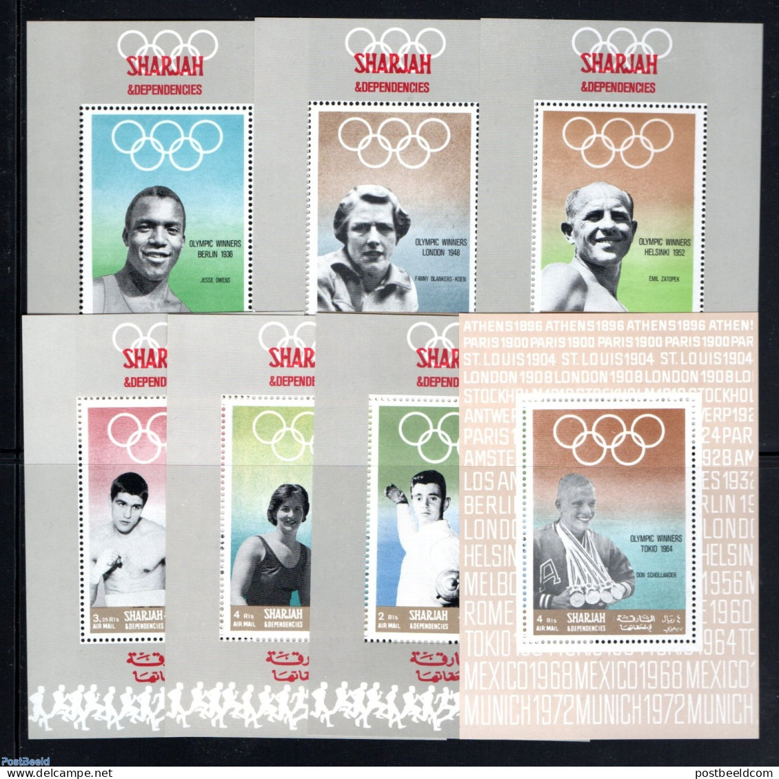 Sharjah 1968 Olympic Winners 7 S/s, Mint NH, History - Sport - Netherlands & Dutch - Athletics - Boxing - Olympic Game.. - Geography